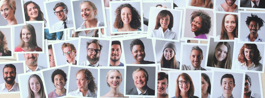 Photographs of diverse group of happy people