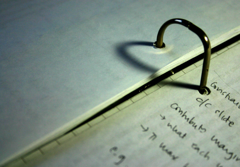 The rings in a binder in the shape of a heart