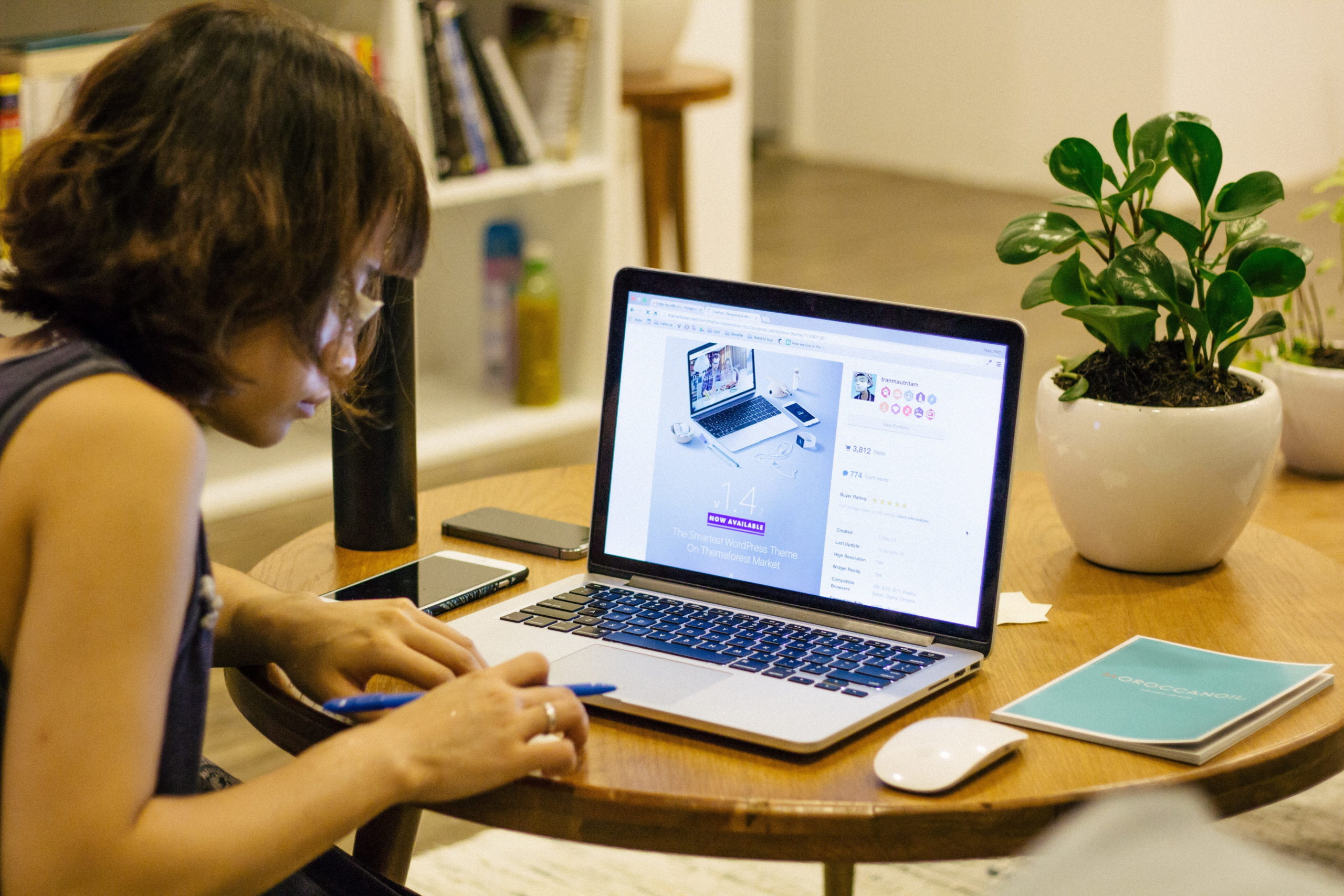 Woman working remotely in her home